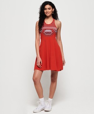 Superdry Leah Embroidered Skater Női Ruhák Piros | BISWA2304